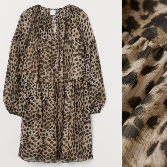 HM BOHO HIPPIE LIGHWEIGHT ANIMAL PRINT DRESS BROWN BLACK LARGE - Picture 2 of 6